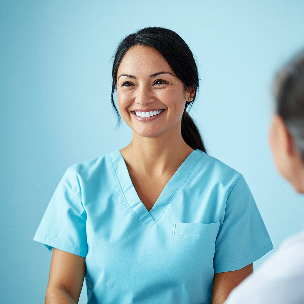 Clinical professional smiling in an office